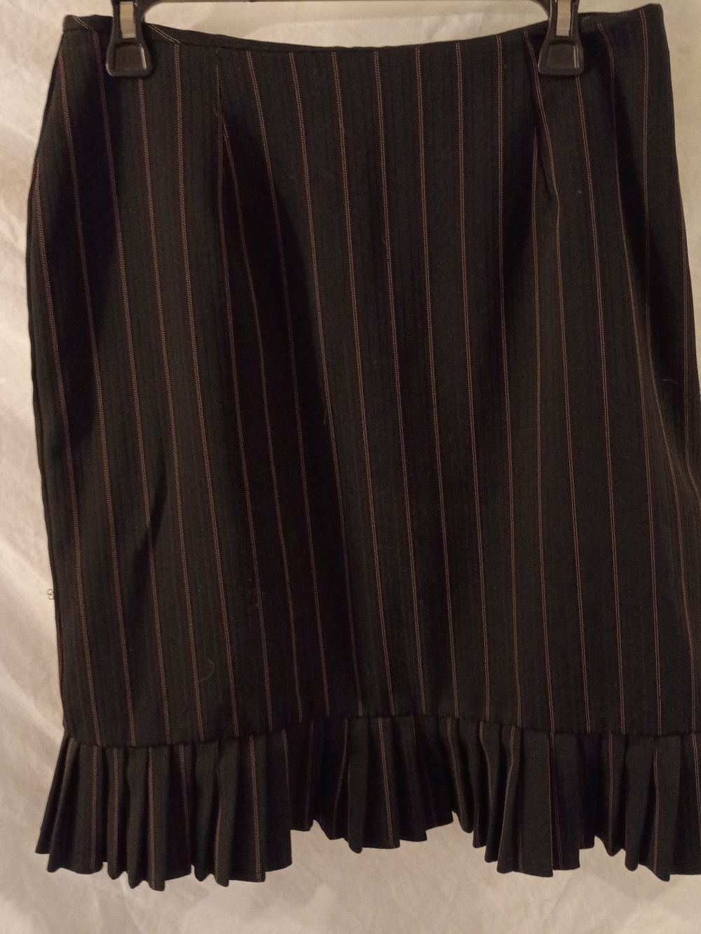 Black Pinstripe Pencil Skirt with Pleated Hem